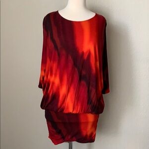 EXPRESS orange & red backless mini dress